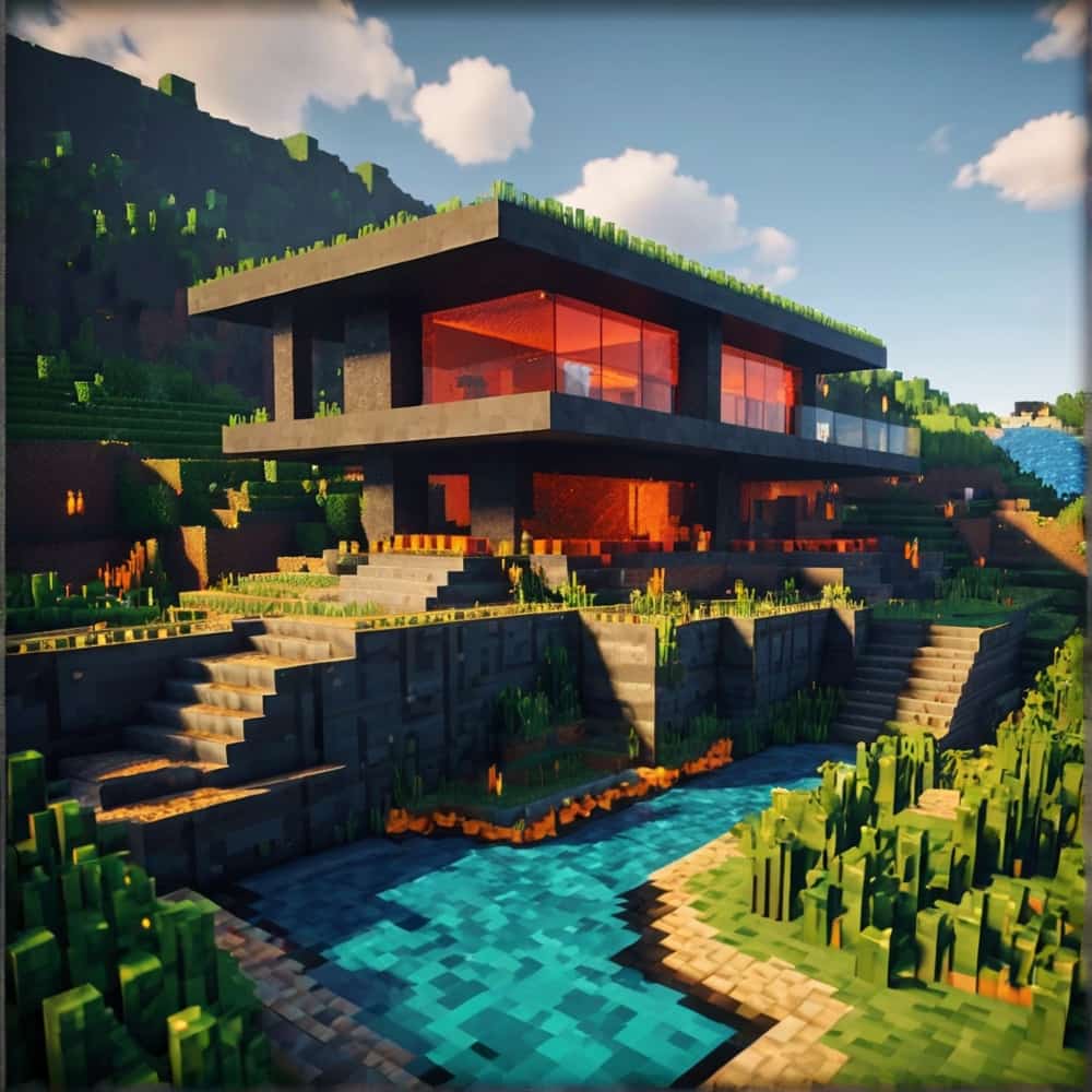 Minecraft house ideas with a daring home right on the slope of an active volcano 1