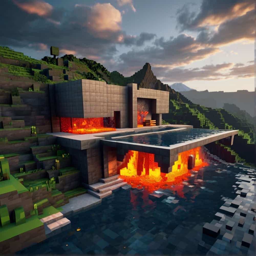 Minecraft house ideas with a daring home right on the slope of an active volcano 2