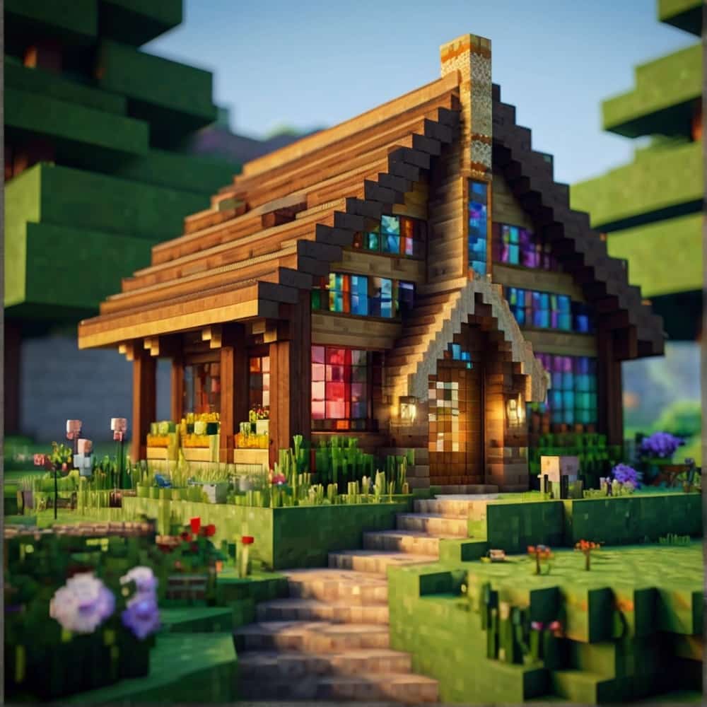 Minecraft house ideas with a quaint cottage where the walls change colors depending on the time of day or season 2