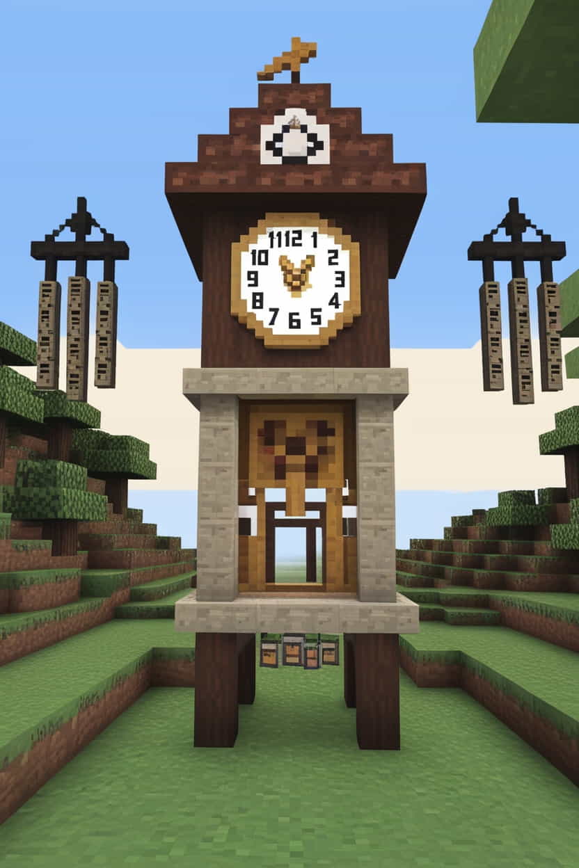 a charming minecraft clock tower in the center of town 1 