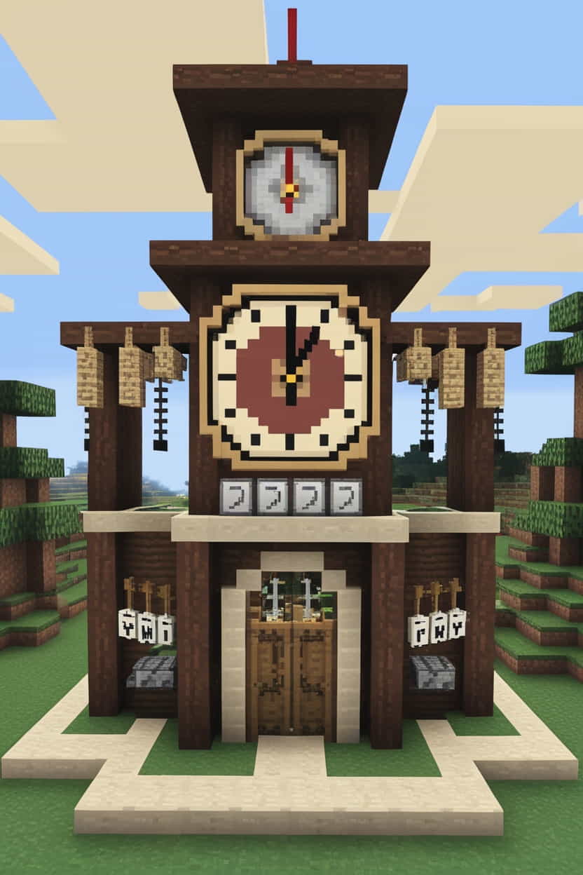 a charming minecraft clock tower in the center of town 3 