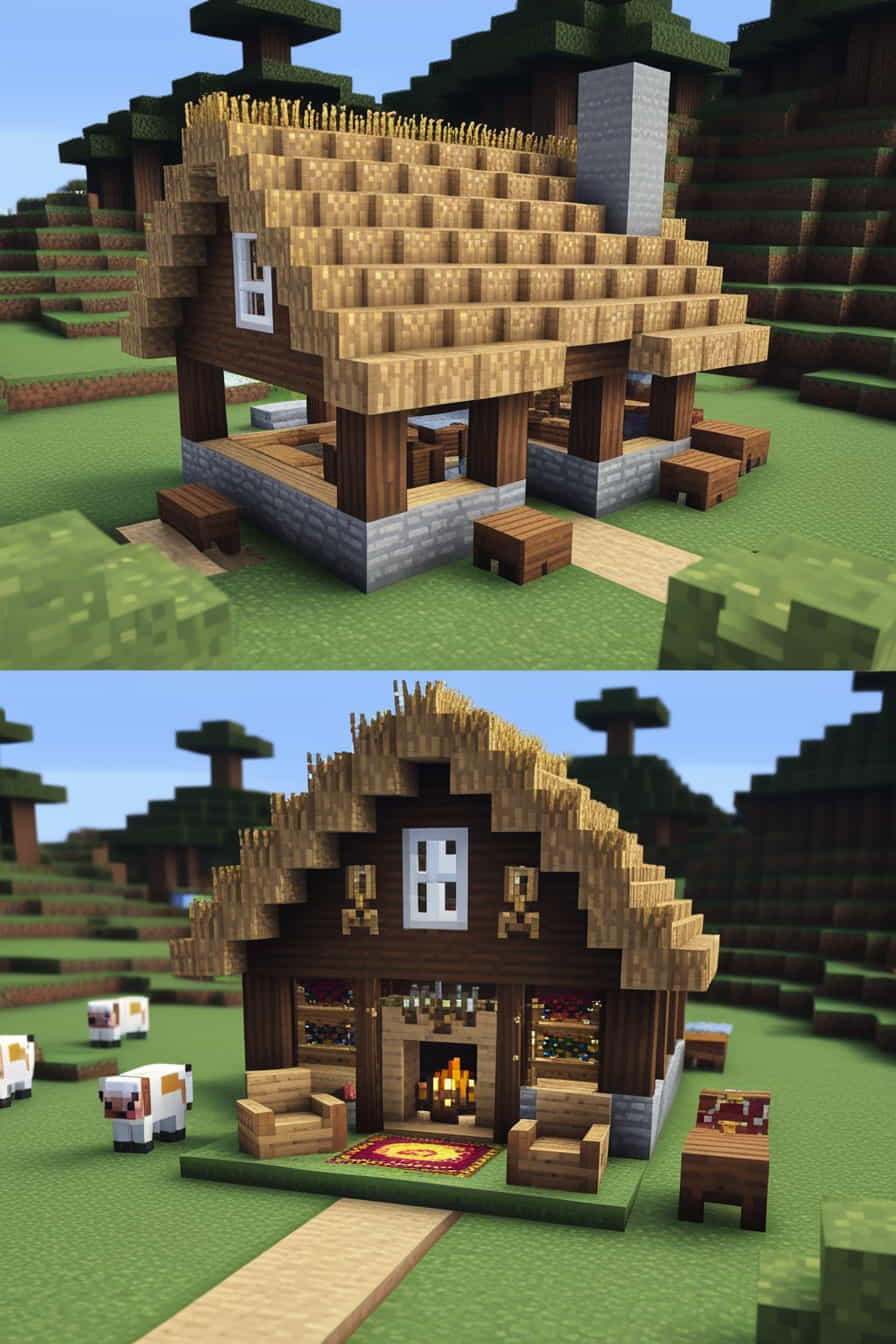 a charming minecraft village cottage made of cobblestone (2) 