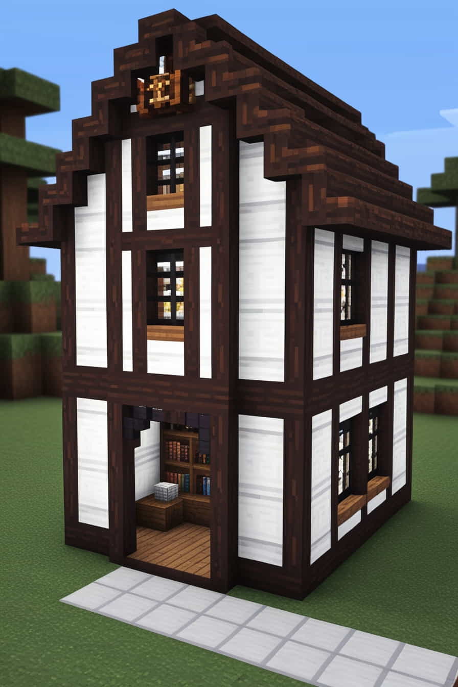 a classic tudorstyle minecraft house with timber framing (2) 