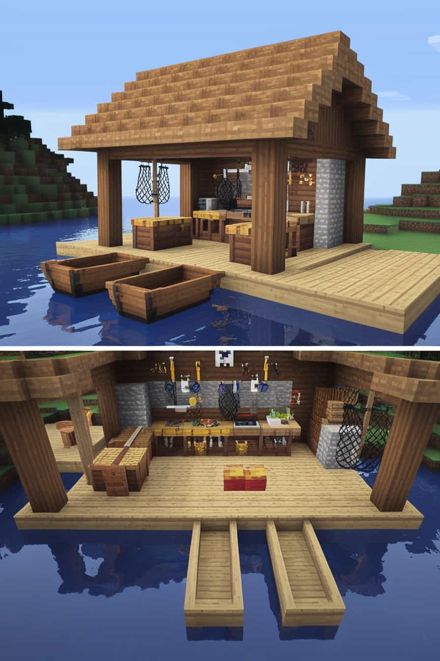 a cozy minecraft fishermans hut by the water use 2 