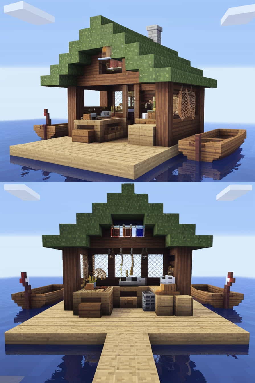 a cozy minecraft fishermans hut by the water use 4 