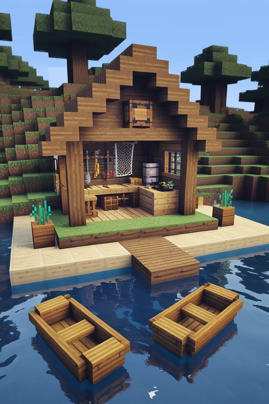 a cozy minecraft fishermans hut by the water use 