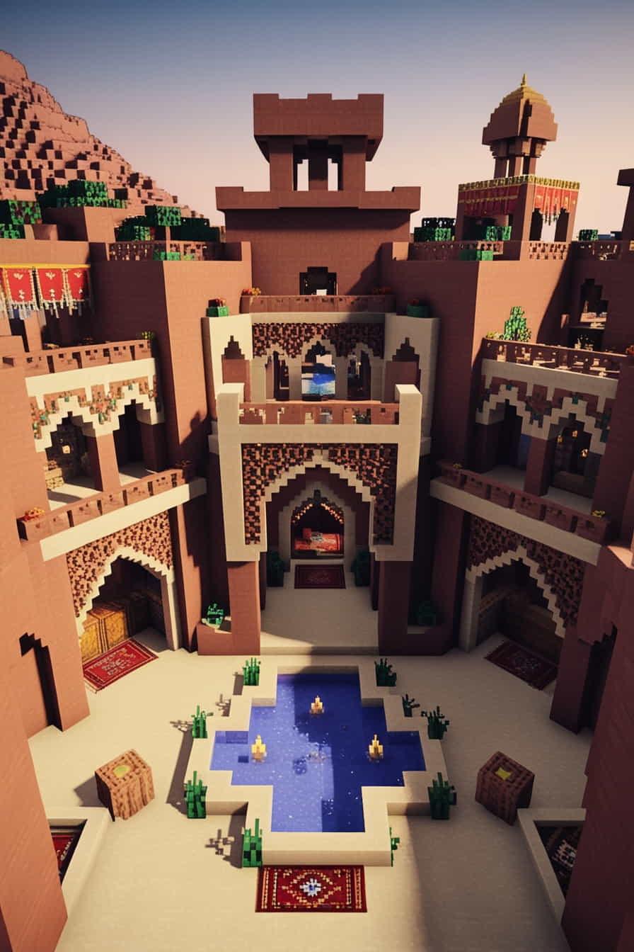 a desert minecraft citadel using sandstone and terracota (1) 