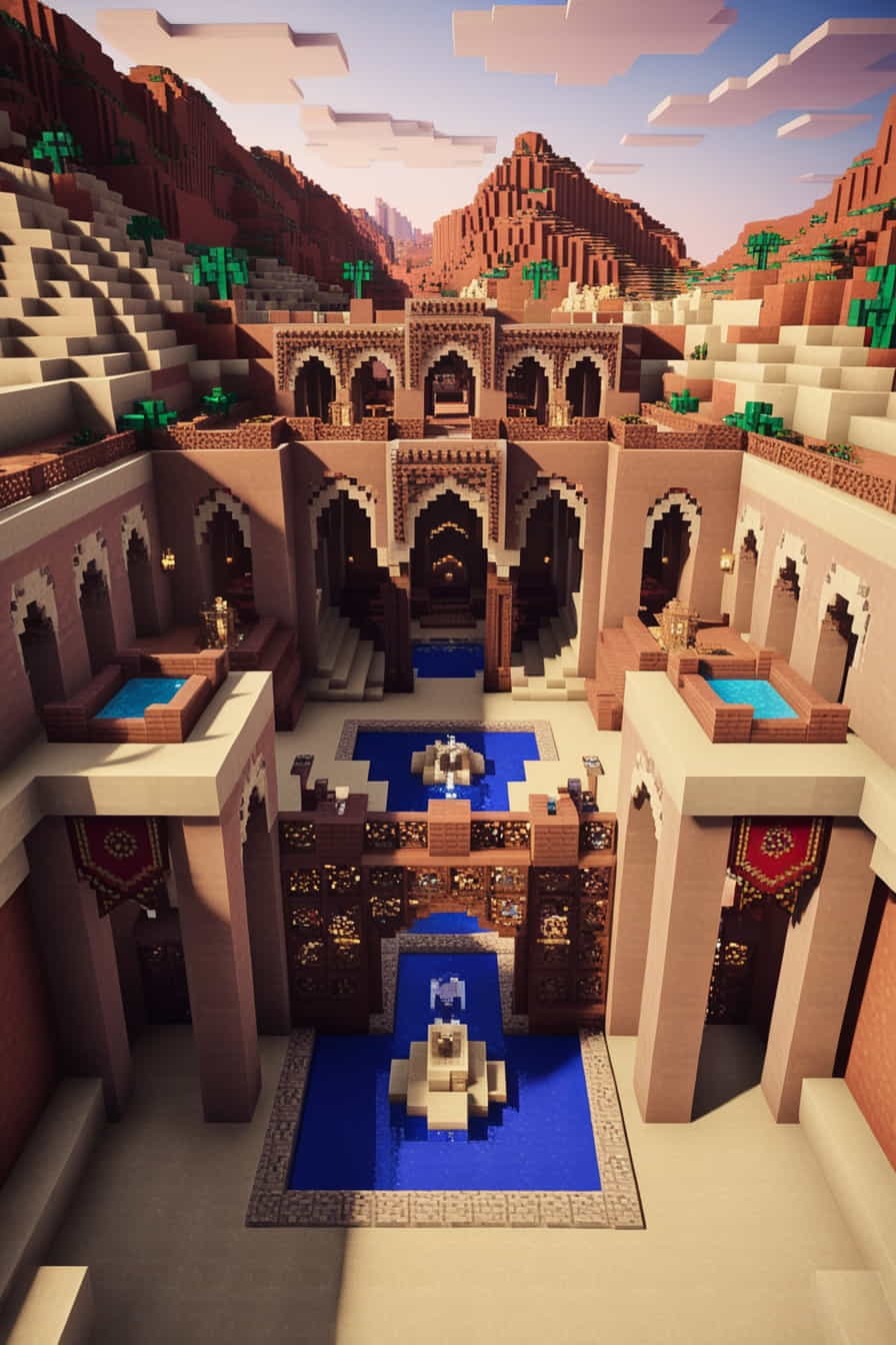 a desert minecraft citadel using sandstone and terracota (2) 