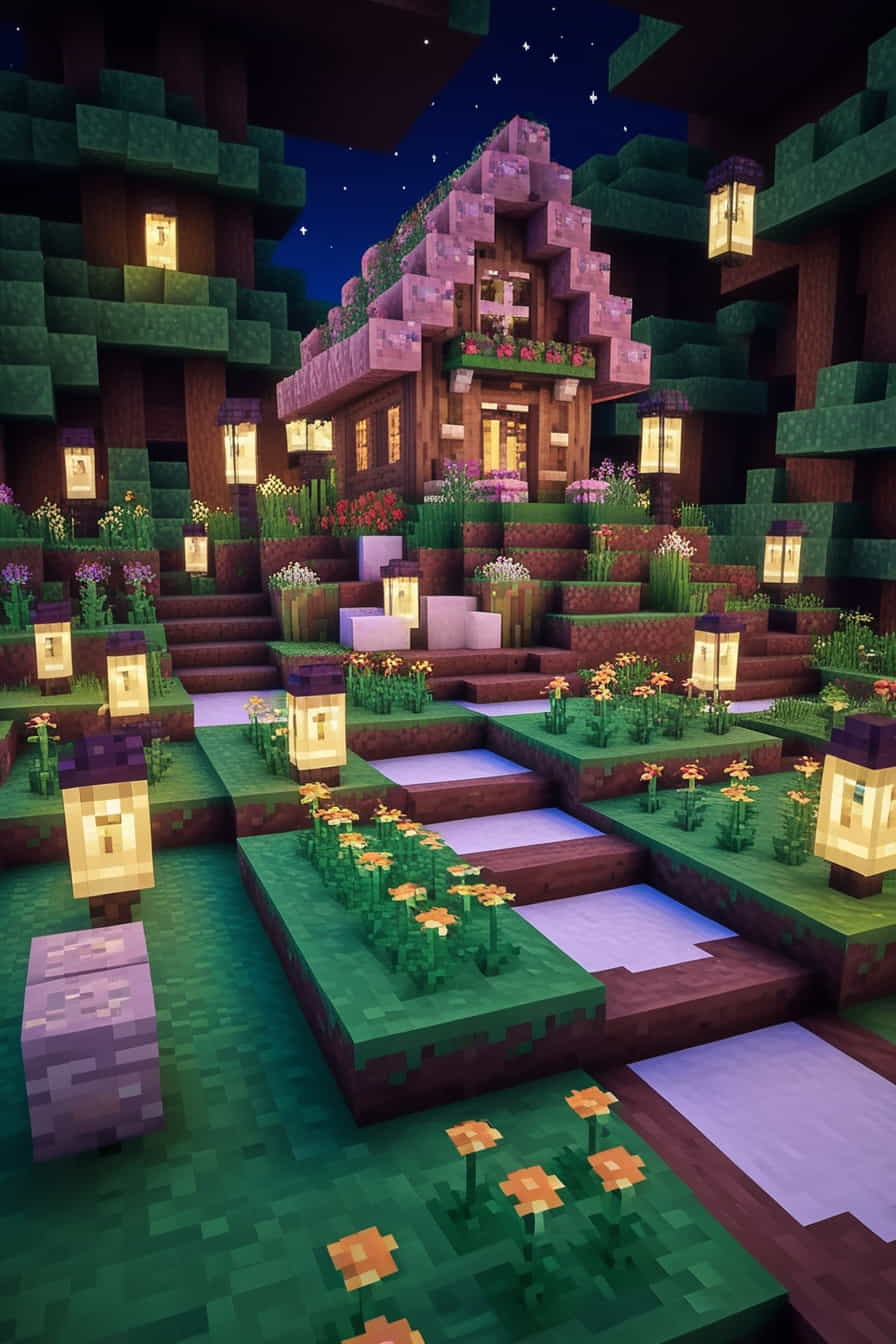 a fairy minecraft garden with tiny houses mushroom  (1) 