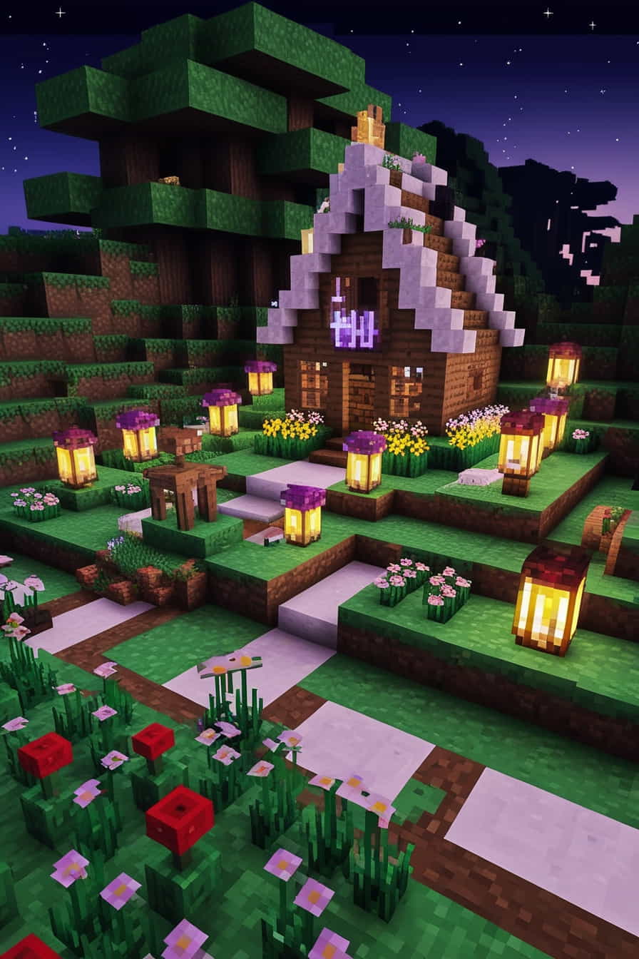 a fairy minecraft garden with tiny houses mushroom  (2) 