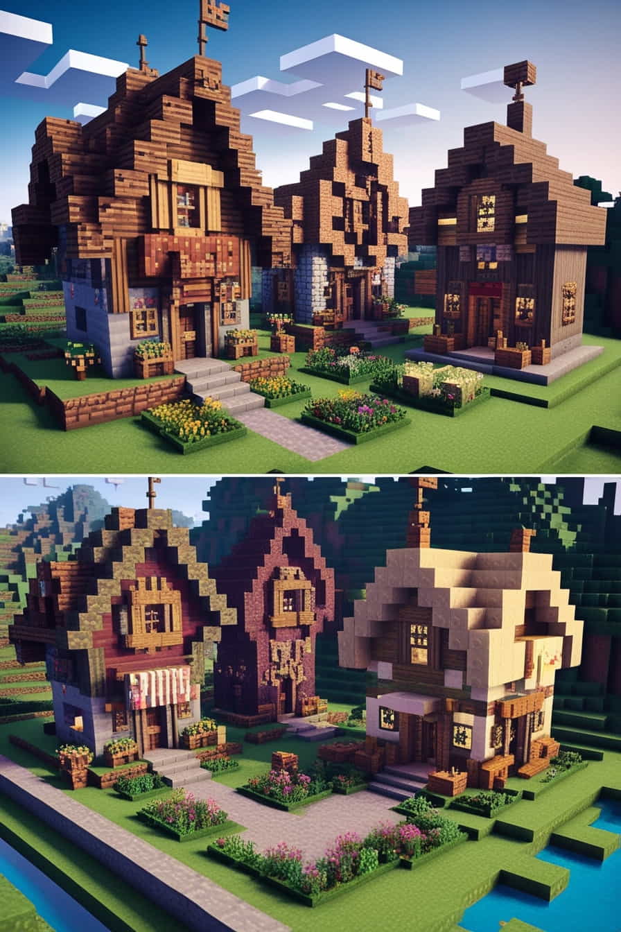 a fantasy minecraft village with unique and quirky houses (3) 