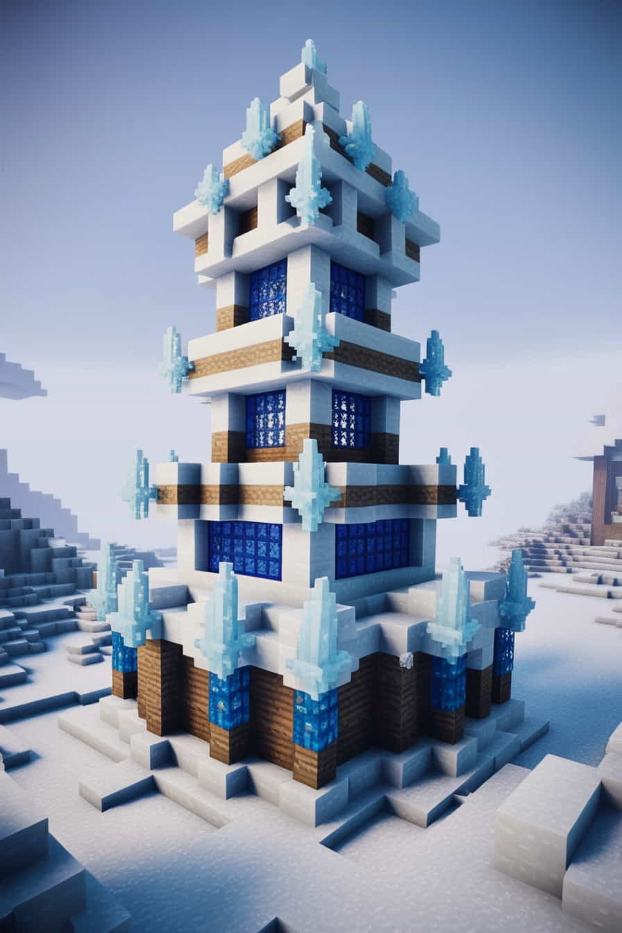 a frosty ice minecraft tower in a snowy biome 2 