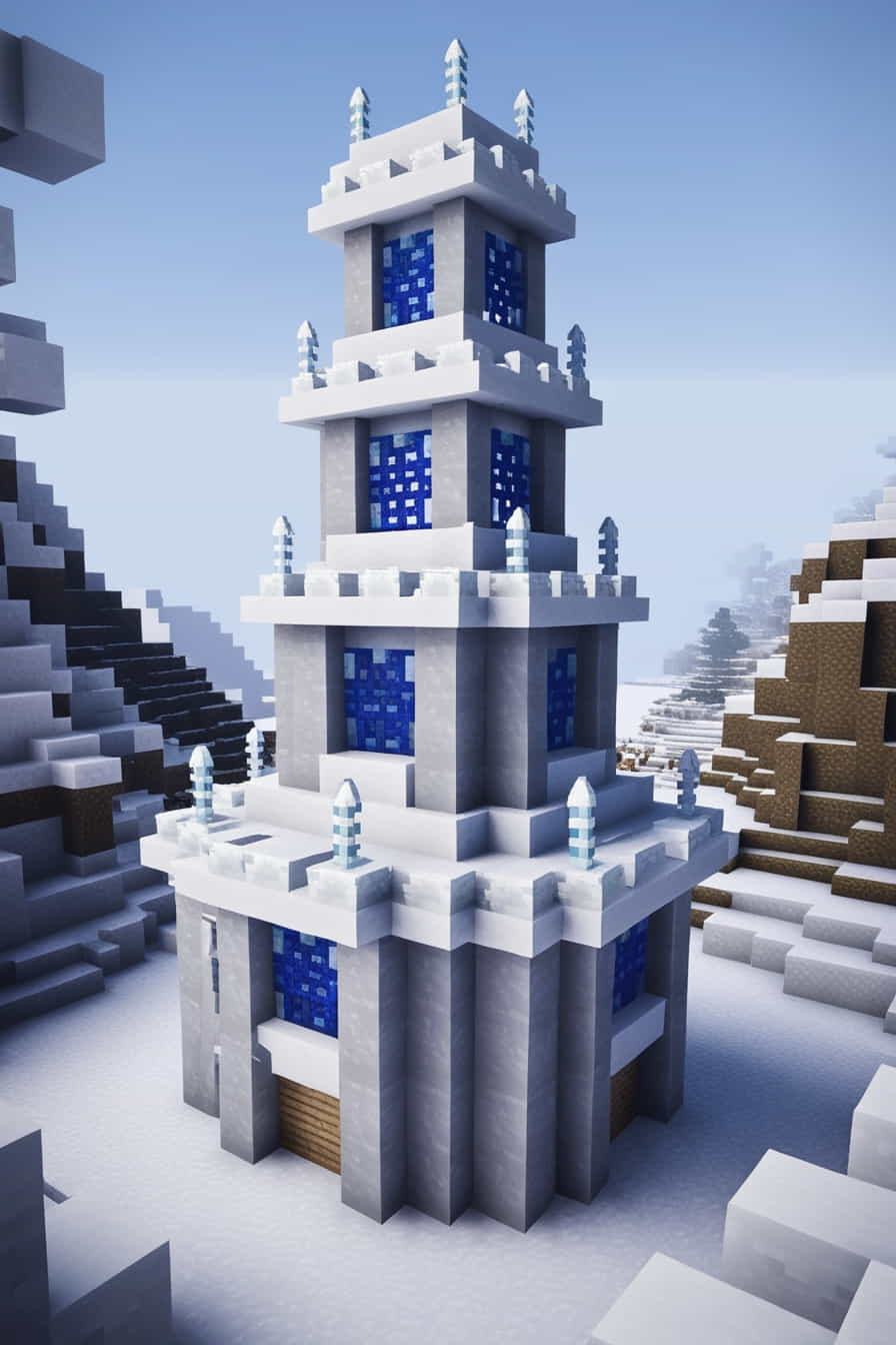 a frosty ice minecraft tower in a snowy biome 3 