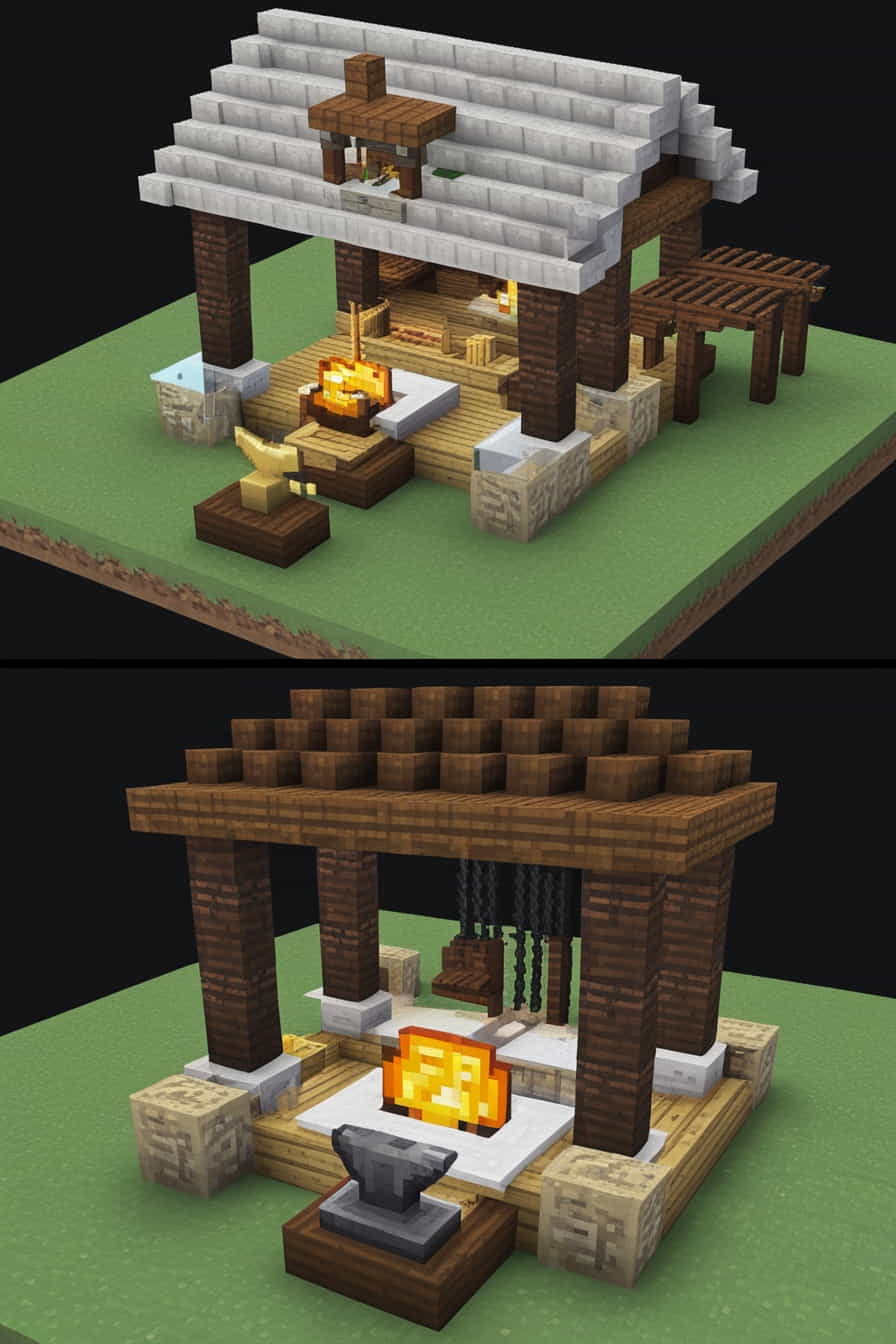 a functional minecraft blacksmiths forge with a workshop (1) 