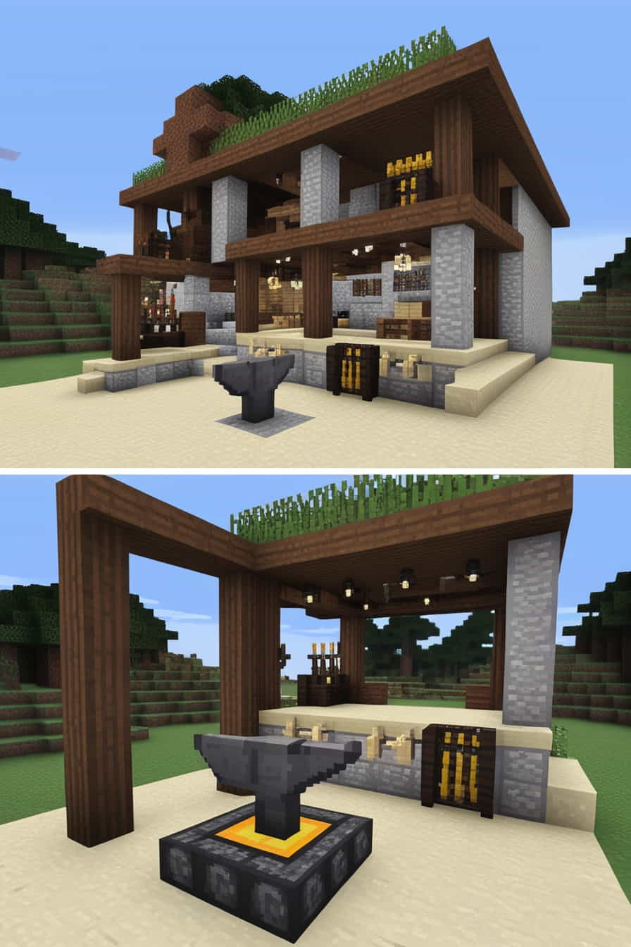 a functional minecraft blacksmiths forge with a workshop (2) 