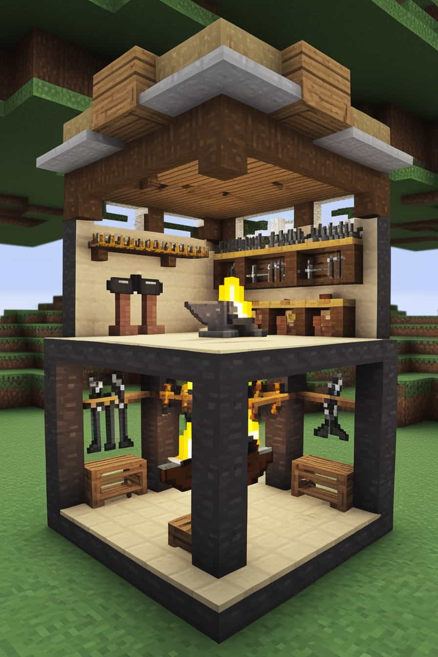 a functional minecraft blacksmiths forge with a workshop (3) 