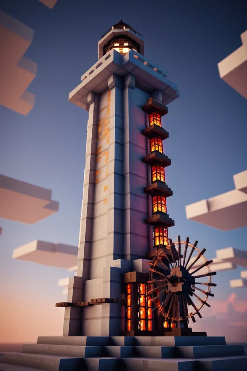 a grand minecraft lighthouse crafted from sleek white 0 