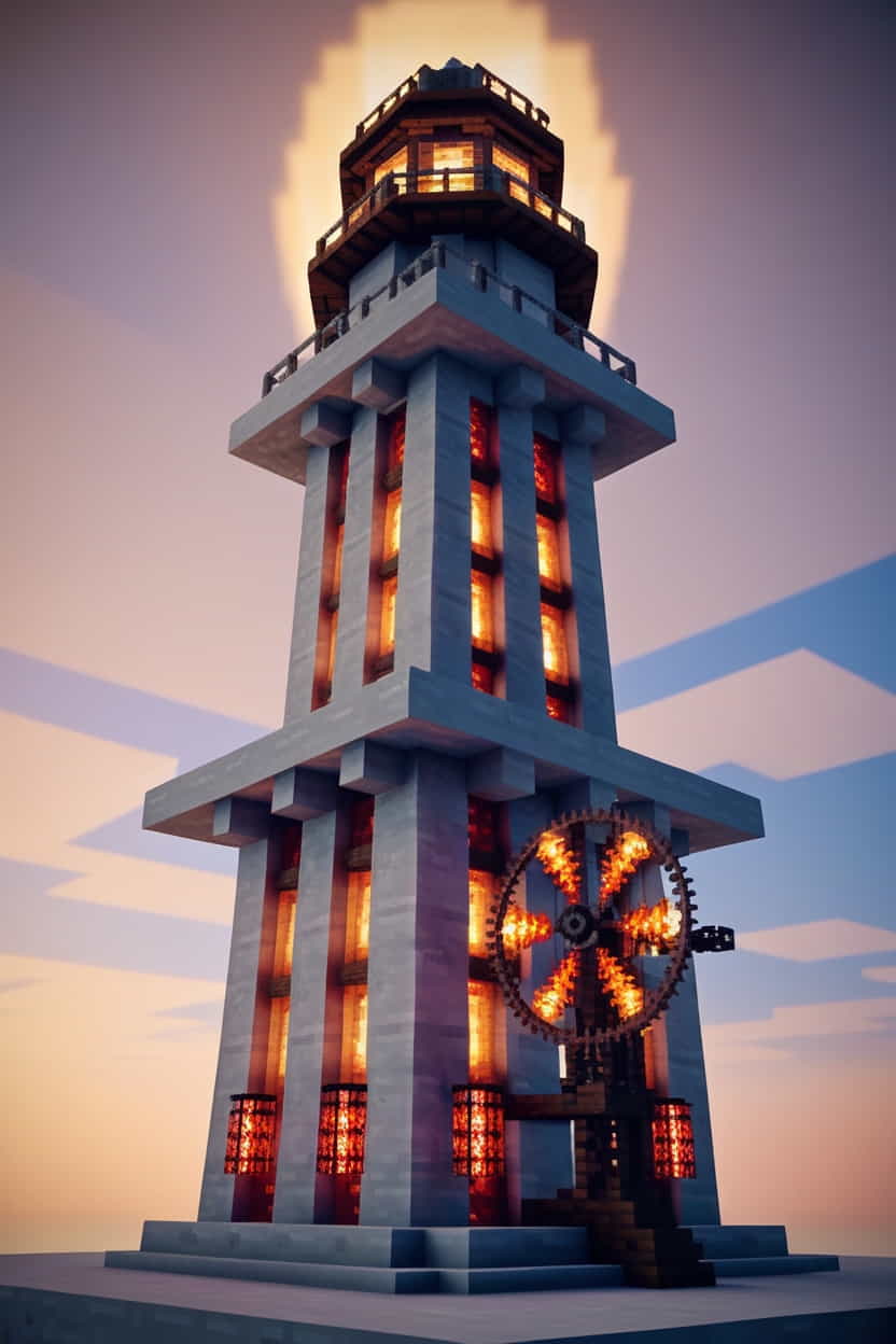 a grand minecraft lighthouse crafted from sleek white 3 