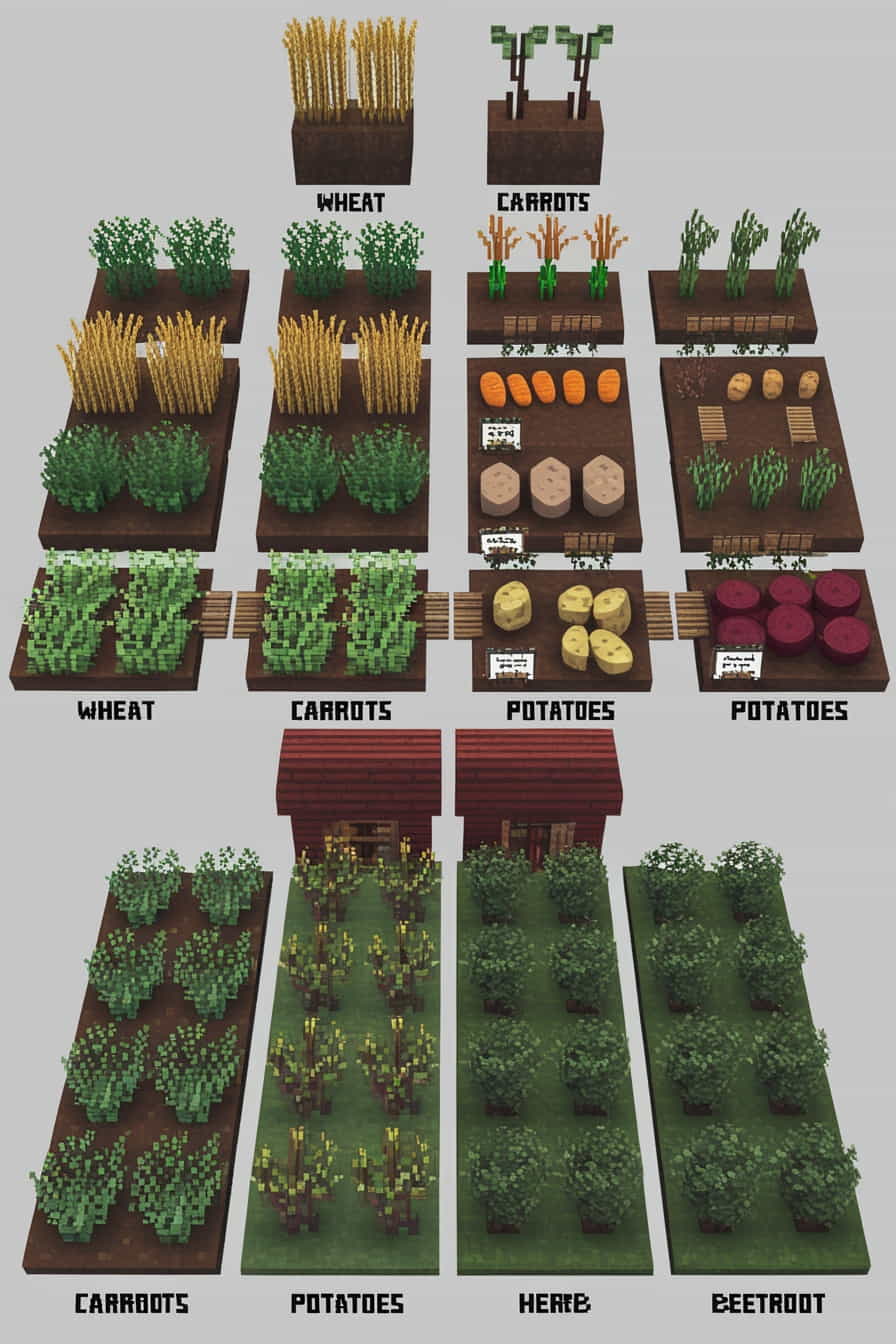 a minecraft herb garden with different sections  3 