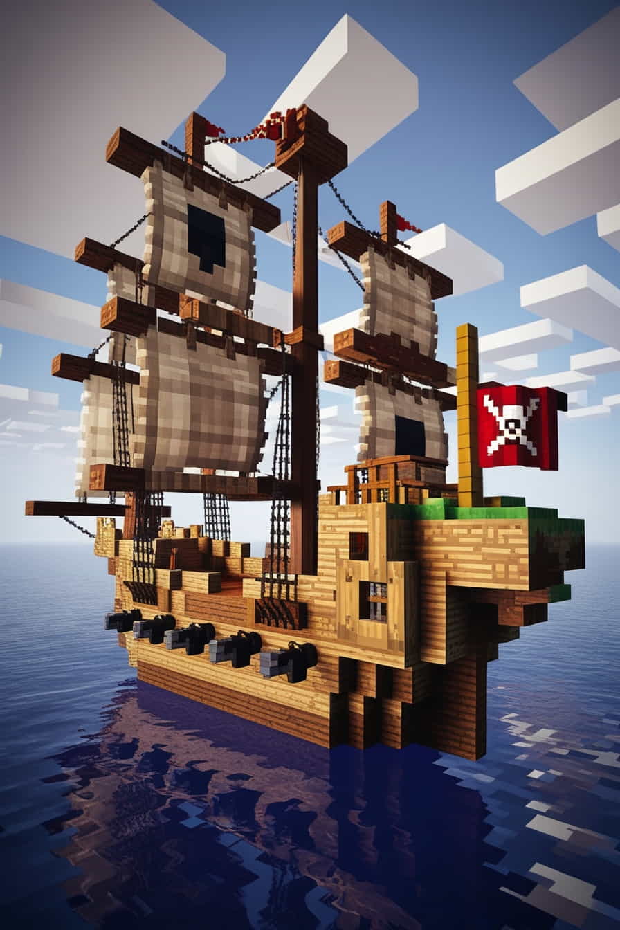 a minecraft pirate ship complete with sails canon (1) 