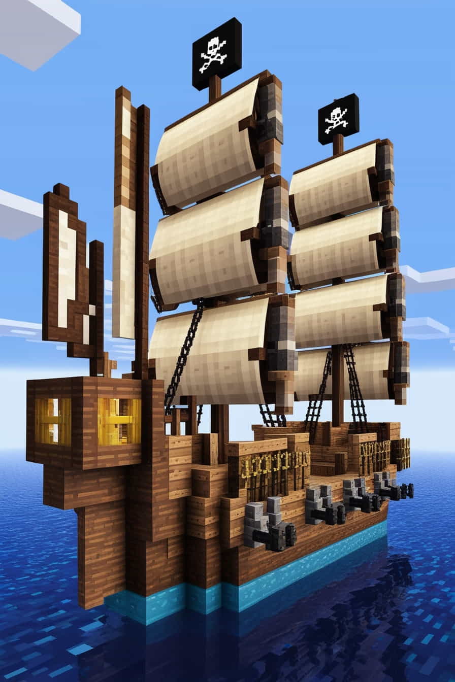 a minecraft pirate ship complete with sails canon (2) 