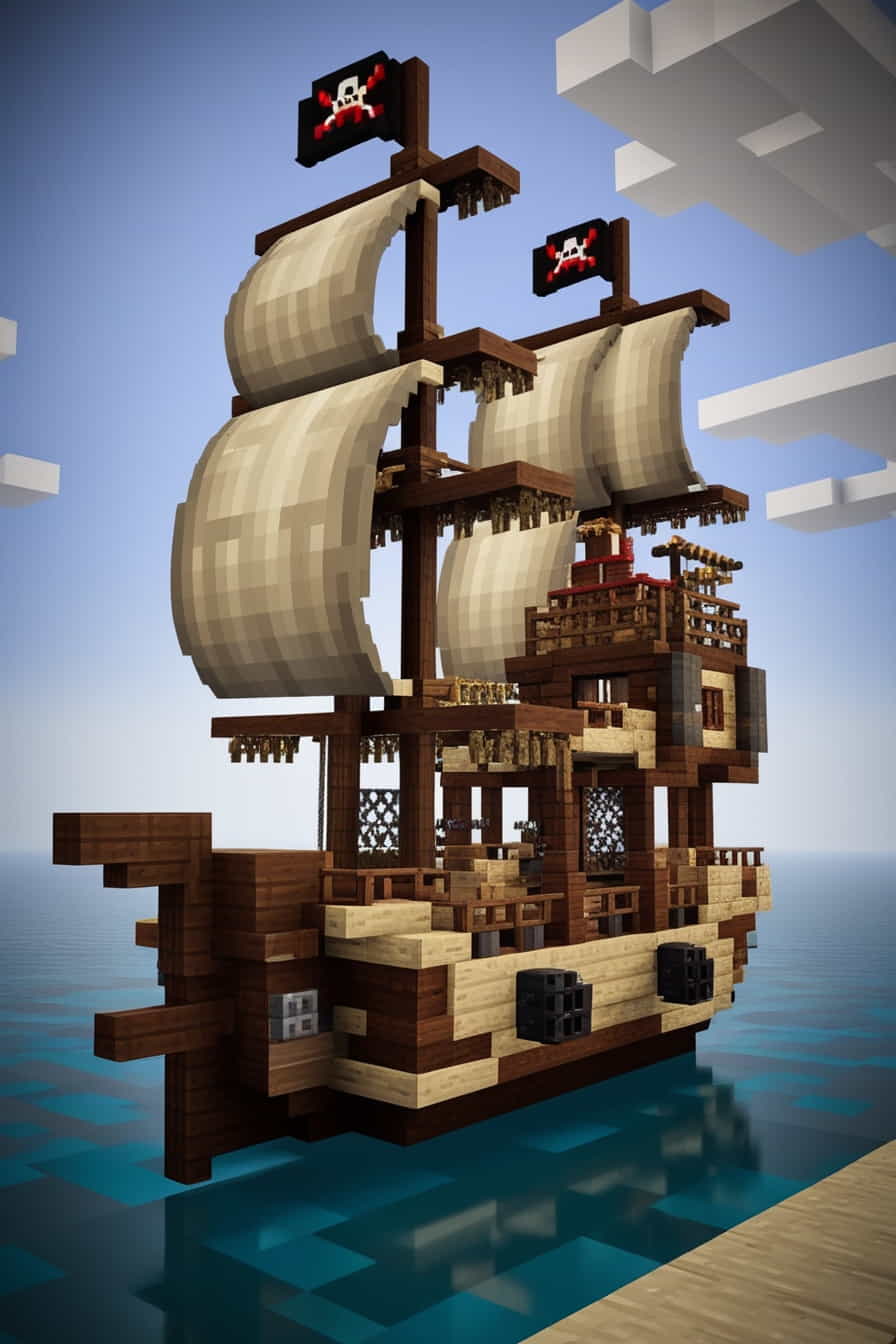 a minecraft pirate ship complete with sails canon (3) 