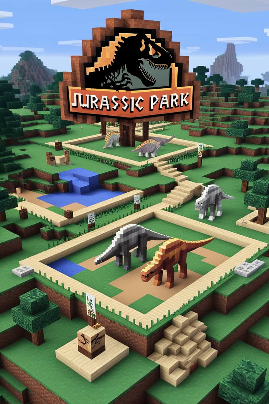 a minecrafts own jurassic park with custom terrain  (3) 