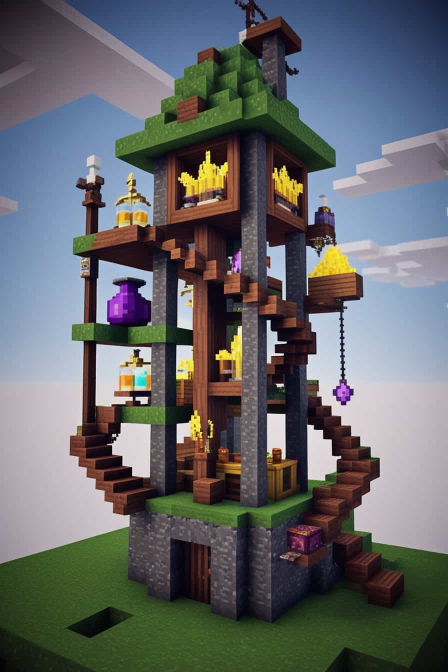 a mysterious alchemists minecraft tower using stone and bricks (2) 