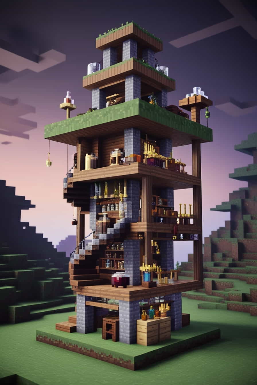 a mysterious alchemists minecraft tower using stone and bricks (3) 