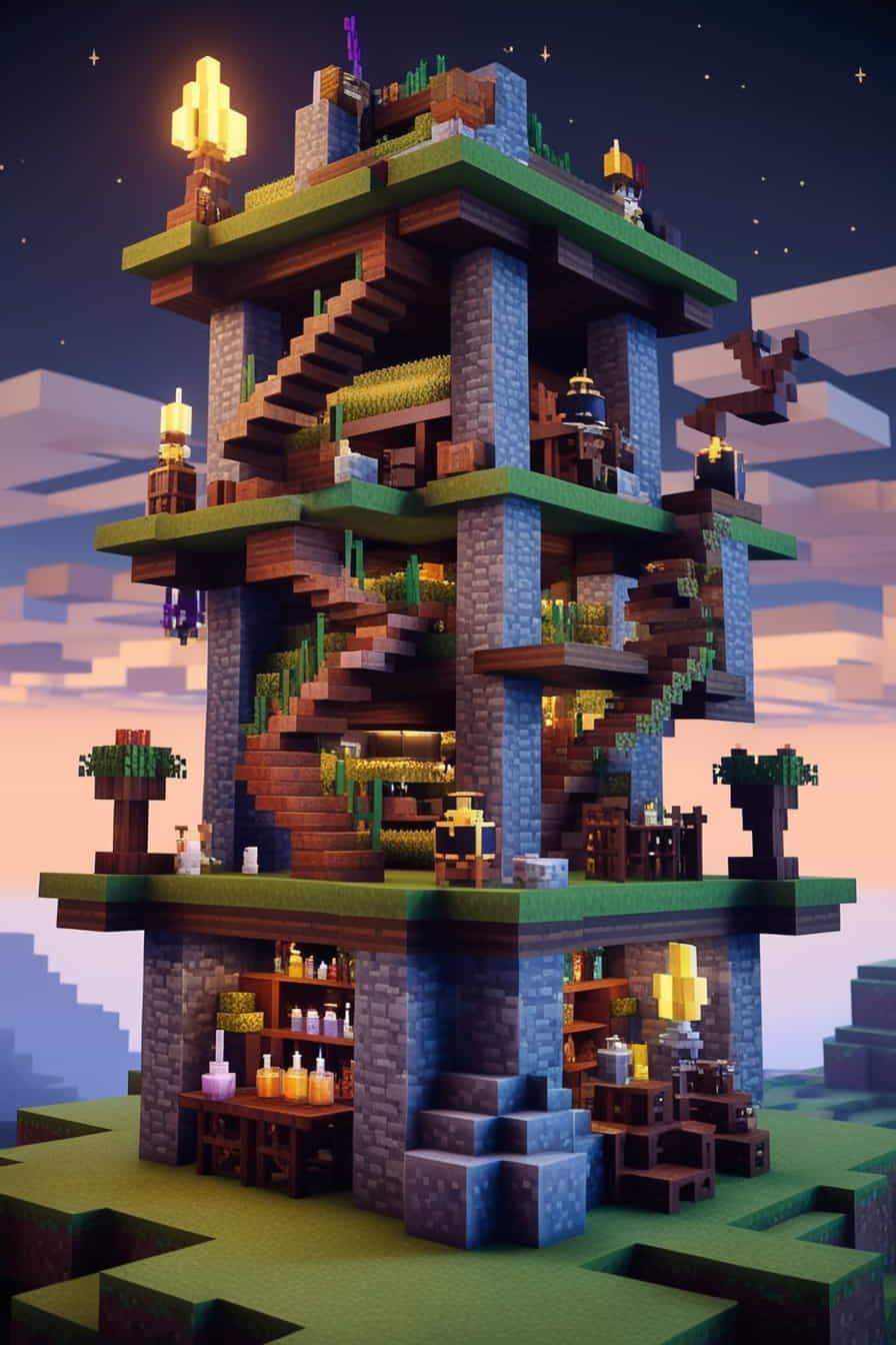 a mysterious alchemists minecraft tower using stone and bricks (4) 