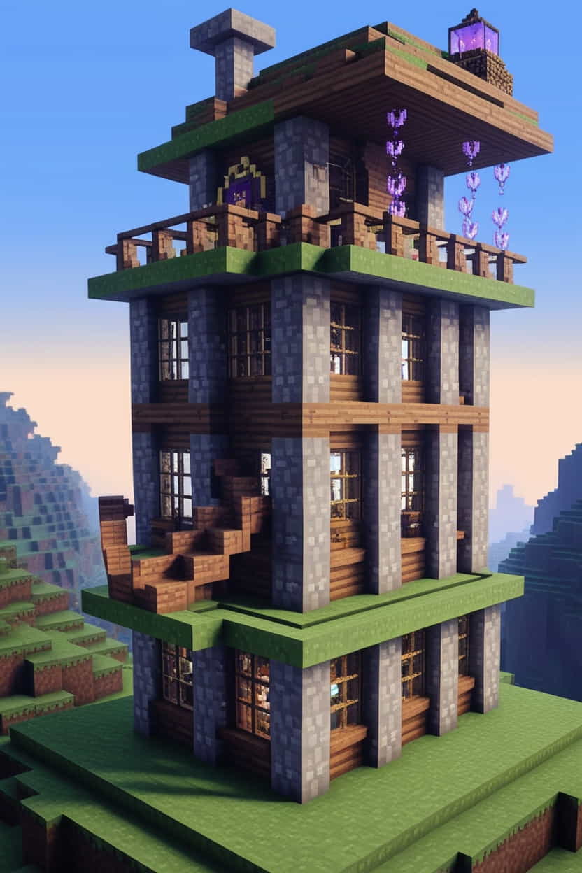 a mystical wizards minecraft tower using stone bricks 0 