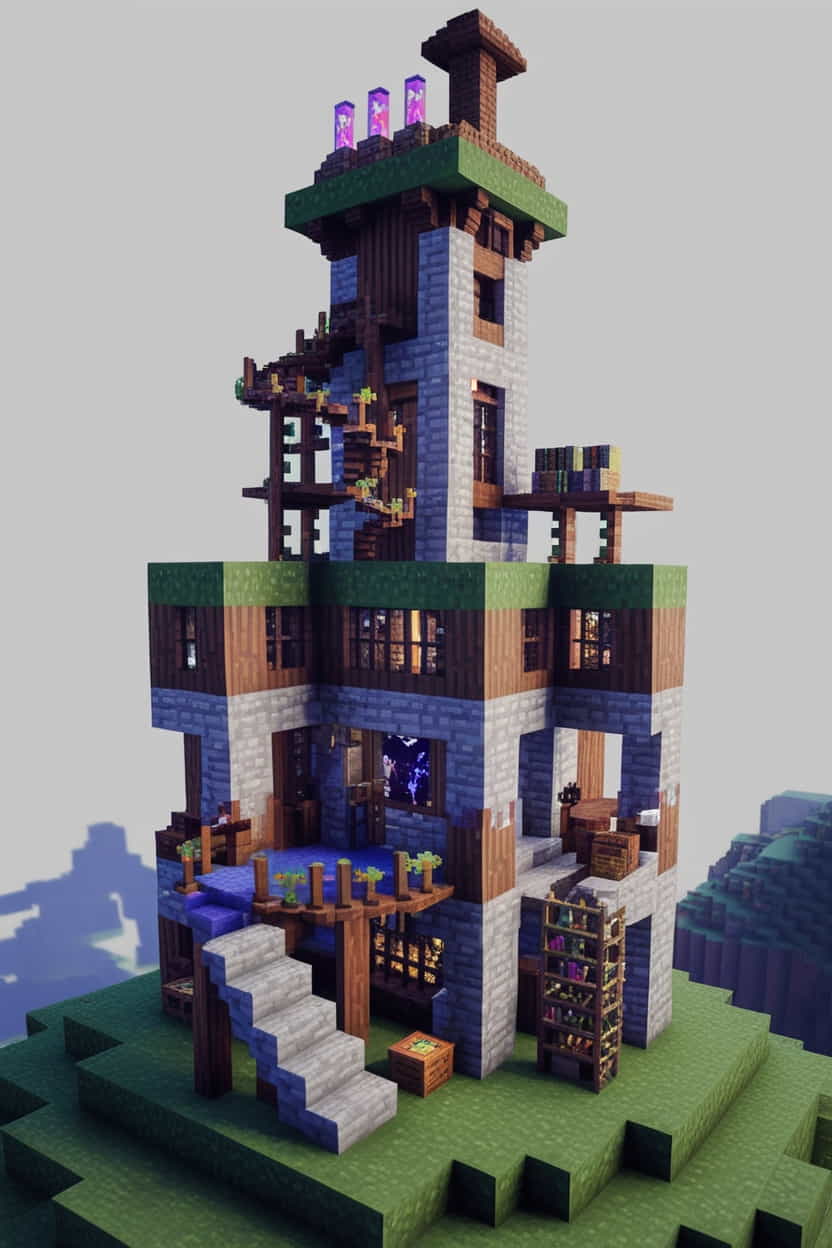 a mystical wizards minecraft tower using stone bricks 1 