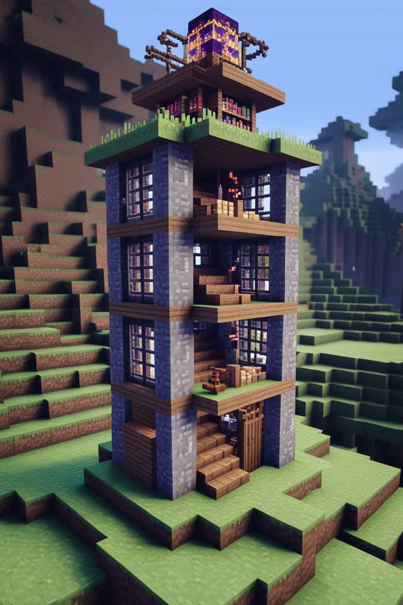 a mystical wizards minecraft tower using stone bricks 2 