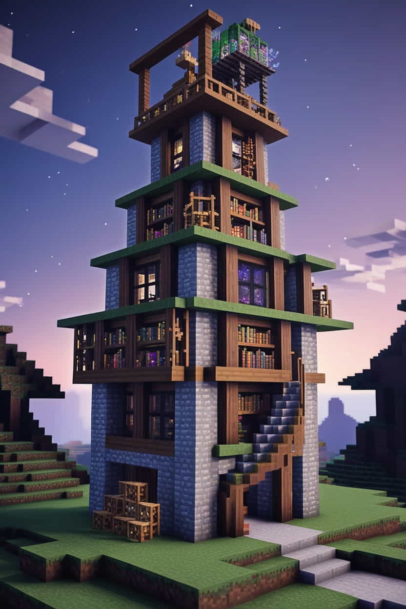 a mystical wizards minecraft tower using stone bricks 3 