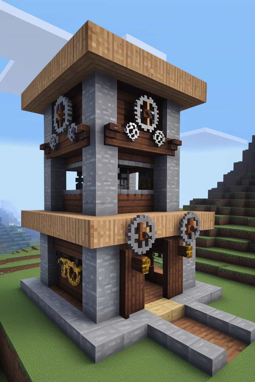 a robust dwarven minecraft mining tower using stone and blocks (1) 