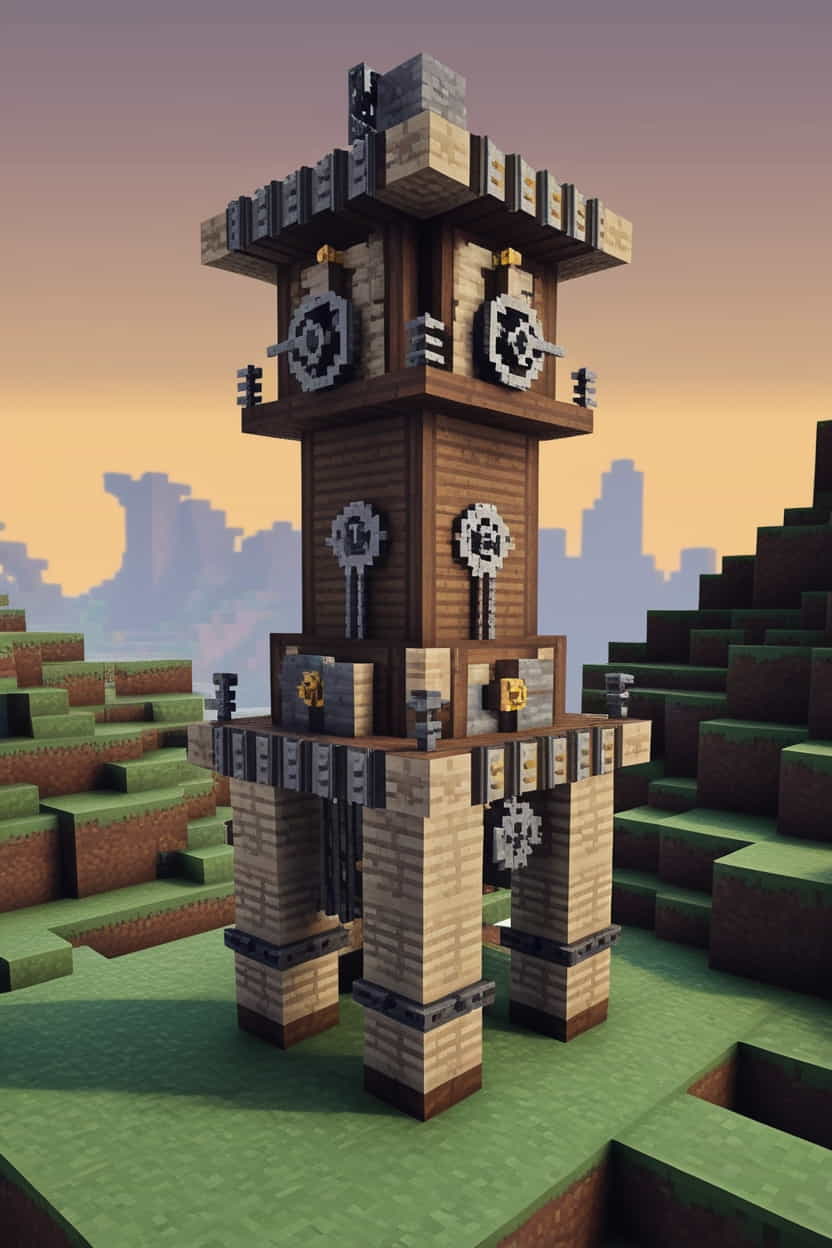 a robust dwarven minecraft mining tower using stone and blocks (2) 