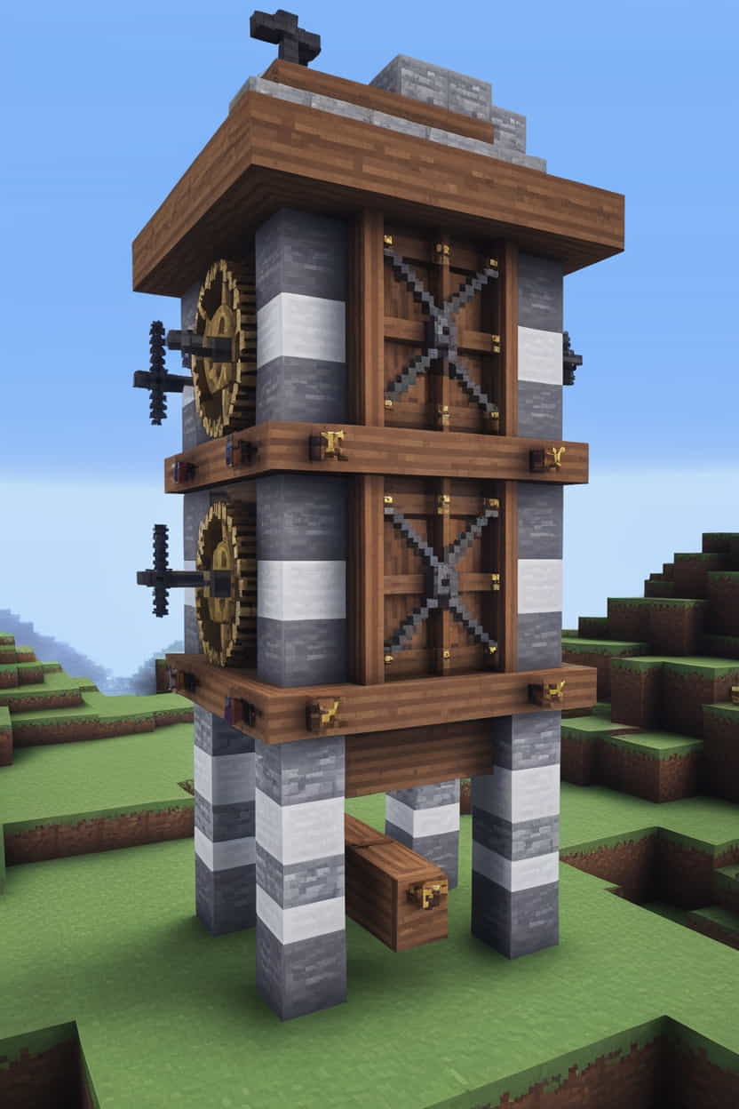 a robust dwarven minecraft mining tower using stone and blocks (3) 