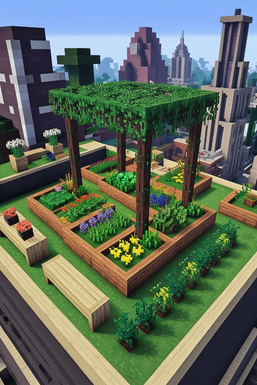 a rooftop minecraft garden in your city builds  (3) 