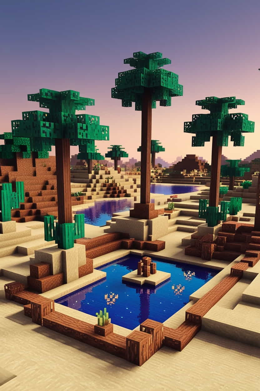 a serene minecraft desert oasis with palm trees 2 