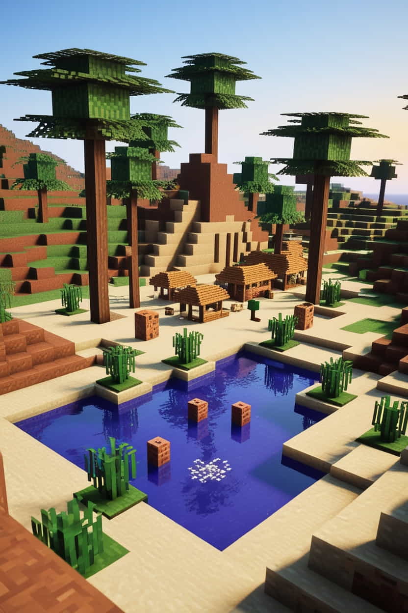 a serene minecraft desert oasis with palm trees 3 