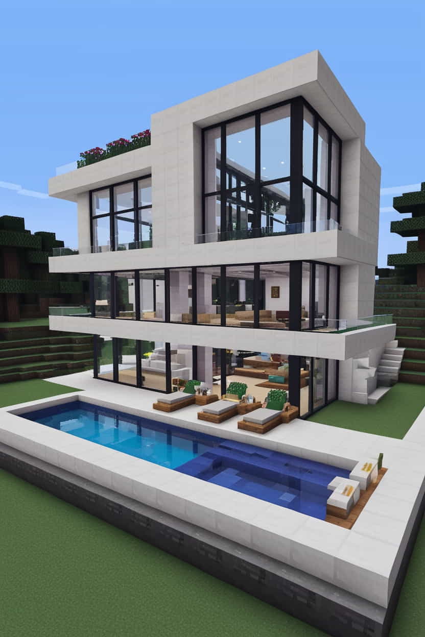 a sleek and stylish modern minecraft mansion  (1) 