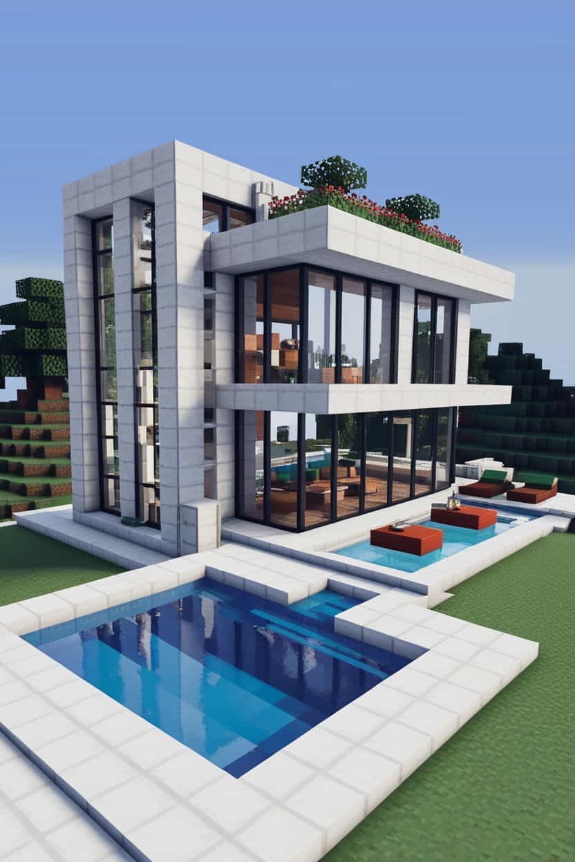 a sleek and stylish modern minecraft mansion  (2) 