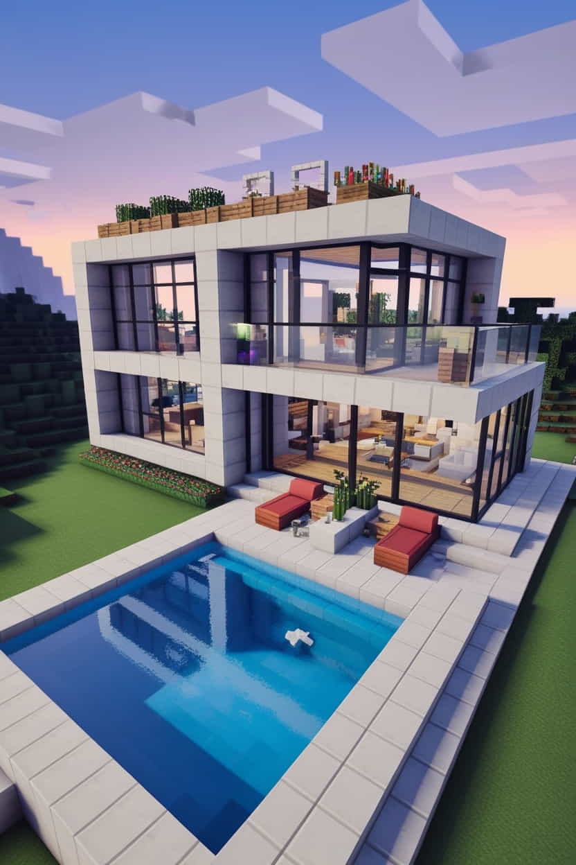 a sleek and stylish modern minecraft mansion  (3) 