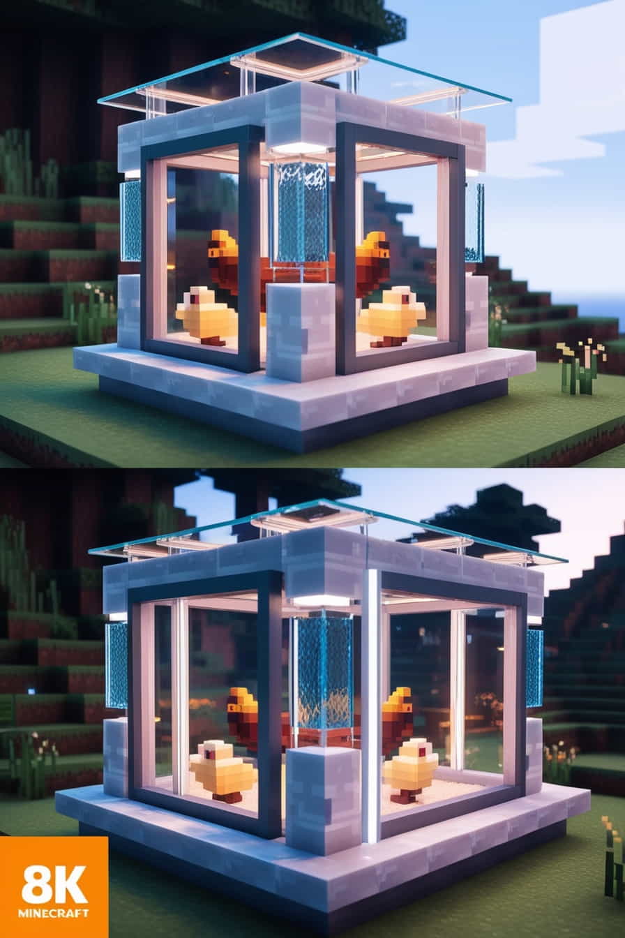 a sleek modern minecraft chicken coop composed of quar 