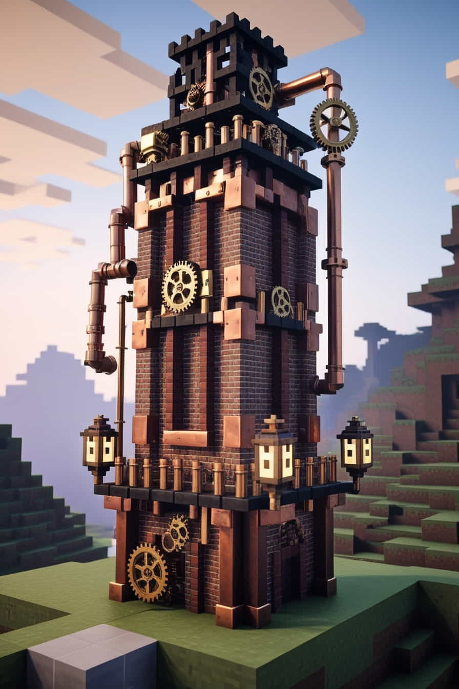 a steampunkinspired minecraft tower with brick copper 1 