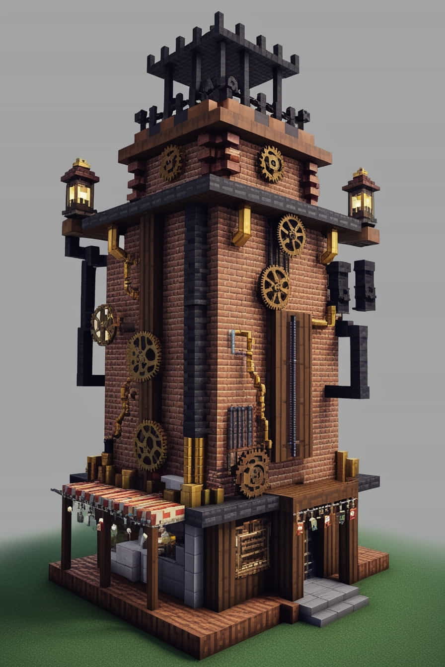 a steampunkinspired minecraft tower with brick copper 2 