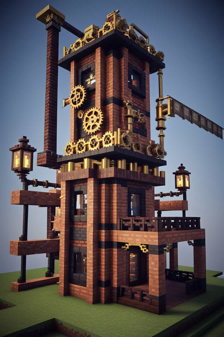 a steampunkinspired minecraft tower with brick copper 3 