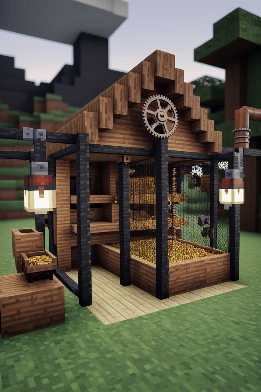 a steampunkthemed minecraft chicken coop using iron bar (2) 