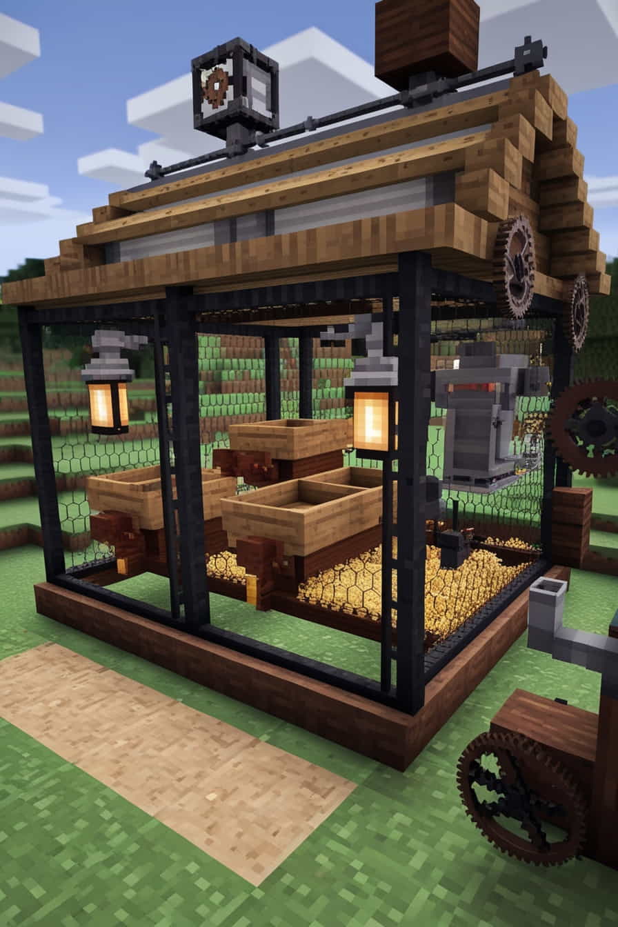 a steampunkthemed minecraft chicken coop using iron bar (3) 