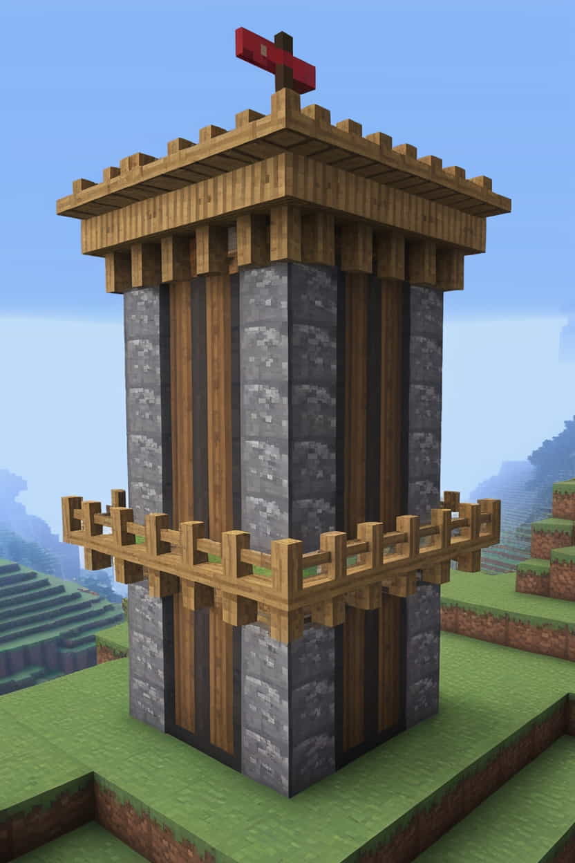 a sturdy medieval minecraft watchtower with cobblestone (1) 